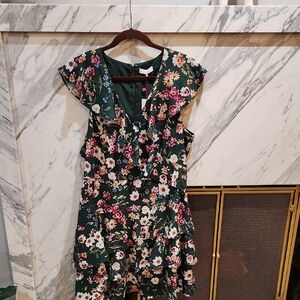 Parker Floral Ruffle Midi Dress - Green and Pink
